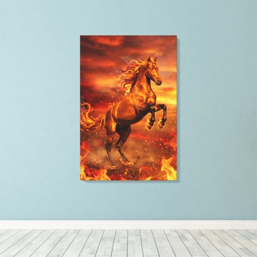 Toile Golden Fire Stallion – Powerful Fantasy (Insitu (Plancher de Bois))