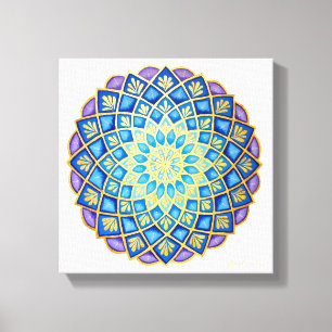 Toile Golden Flower bleu violet Mandala