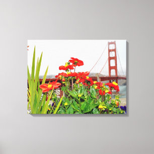 Toile Golden gate bridge derrière des fleurs