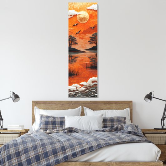 Toile Golden Horizon Serenity Lake & Cranes Canvas Print (Insitu(Chambre))
