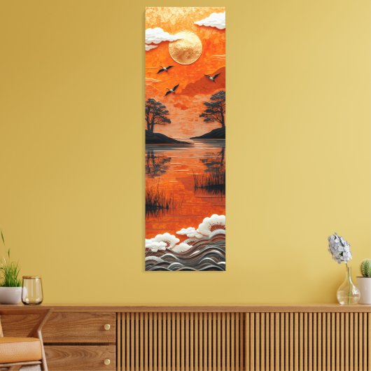 Toile Golden Horizon Serenity Lake & Cranes Canvas Print (Insitu(Salon))