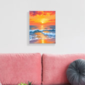 Toile Golden Hour Sunset Ocean Beach Painting (Insitu(Salon))