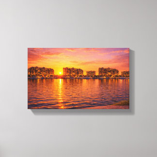 Toile Golden Hour Waterfront Cityscape Print | Sunset Ma