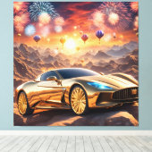 Toile golden luxury car in a desert landscape (Insitu (Plancher de Bois))