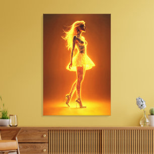 Toile Golden neon girl dans l'élégance de mode brillante