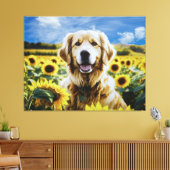 Toile Golden Retriever dans un champ de tournesol (Insitu(Salon))