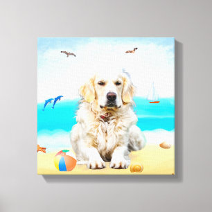 Toile Golden Retriever Dog sur la plage