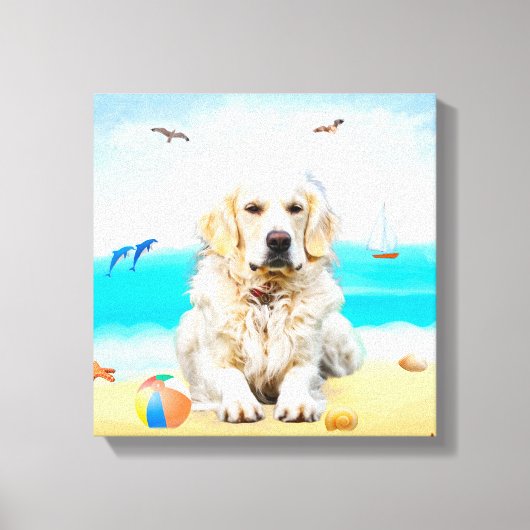 Toile Golden Retriever Dog sur la plage (Recto)