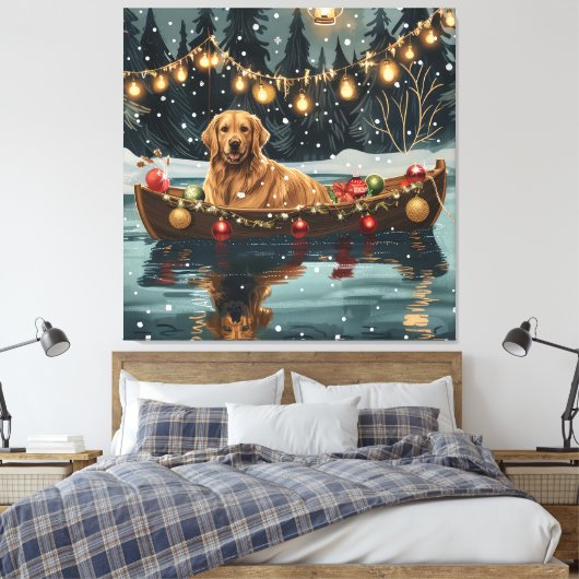Toile Golden Retriever Noël Festive Voyage (Insitu(Chambre))