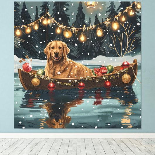Toile Golden Retriever Noël Festive Voyage (Insitu (Plancher de Bois))