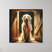 Toile Golden Retriever tenant Un Drapeau Américain (Recto)