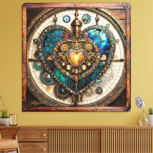 Toile Golden Stained Glass Heart Steampunk Series (Insitu(Salon))