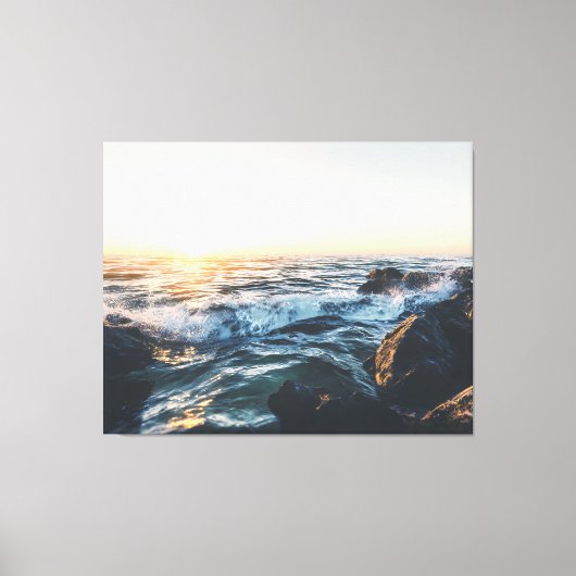 Toile Golden Sunset Ocean Waves on Rocks Serene Seascape (Recto)