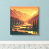 Toile Golden Sunset Over Vintage Mountain Valley (Insitu (Plancher de Bois))