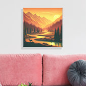 Toile Golden Sunset Over Vintage Mountain Valley (Insitu(Salon))