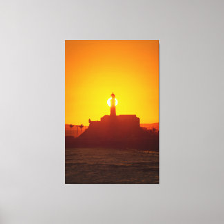 Toile Golden Sunset Silhouette of Farol da Barra Salvado
