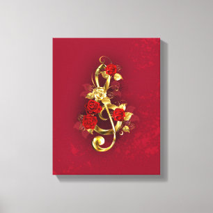 Toile Golden Treble Clef avec fleurs Roses