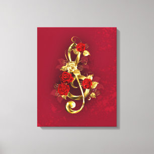 Toile Golden Treble Clef avec fleurs Roses