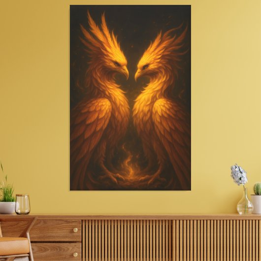 Toile Golden Twin Phoenix • Luxury Fine Art Canvas (Insitu(Salon))