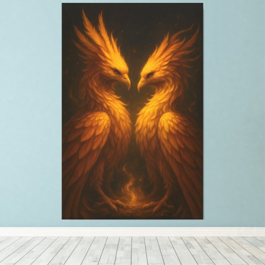 Toile Golden Twin Phoenix • Luxury Fine Art Canvas (Insitu (Plancher de Bois))