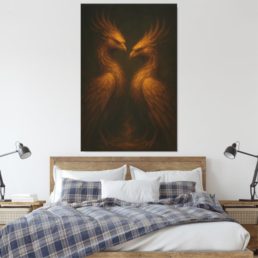 Toile Golden Twin Phoenix • Luxury Fine Art Canvas (Insitu(Chambre))