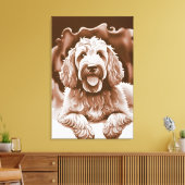 Toile Goldendoodle Art "Happy Dog" Couleurs neutres chau (Insitu(Salon))