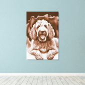 Toile Goldendoodle Art "Happy Dog" Couleurs neutres chau (Insitu (Plancher de Bois))