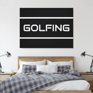 Toile GOLF Écriture Blanche Moderne en Rayures sur Fond