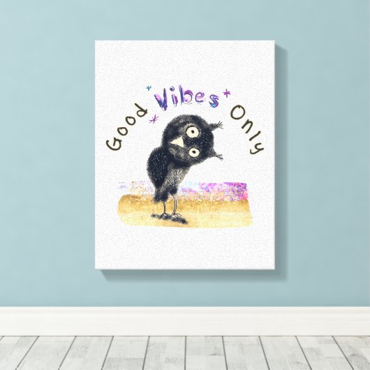 Toile Good Vibes seulement avec Chouette curieuse (Insitu (Plancher de Bois))