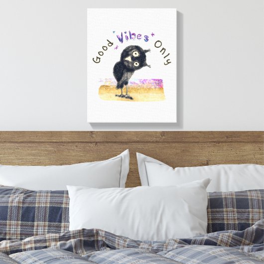 Toile Good Vibes seulement avec Chouette curieuse (Insitu(Chambre))