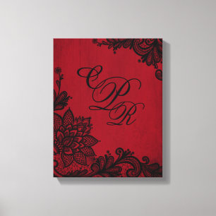 Toile Goth Red Grunge Black Lace Mariage Monogramme