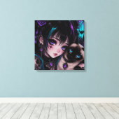 Toile Gothique Emo | Fille Anime & Chat (Insitu (Plancher de Bois))