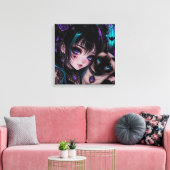 Toile Gothique Emo | Fille Anime & Chat (Insitu(Salon))
