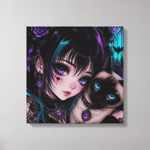 Toile Gothique Emo Fille Anime & Chat