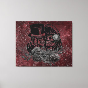 Toile Gothique Kissing Skulls Couple Et Sang Rouge Étern
