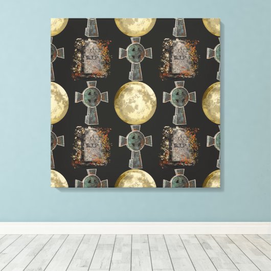 Toile Gothique R.I.P. Headstone Celtic Cross Pleine lune (Insitu (Plancher de Bois))