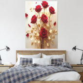 Toile Grace florale : Roses rouges et Design Feuille d'o (Insitu(Chambre))