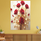 Toile Grace florale : Roses rouges et Design Feuille d'o (Insitu(Salon))