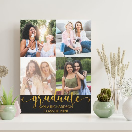 Toile Graduation 4 Grille photo Collage noir et or