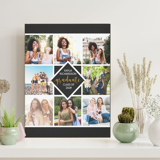 Toile Graduation 8 Photo Collage Black and Gold Custom