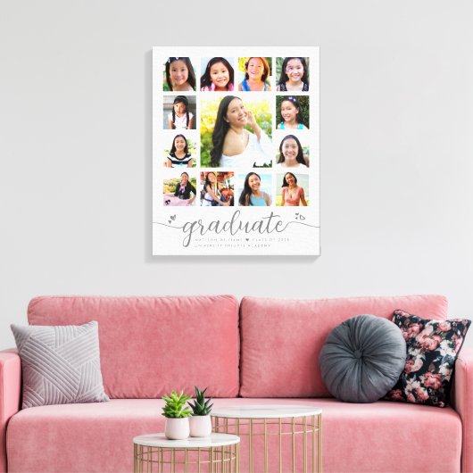 Toile Graduation K-12 Modern Script Photo Collage Blanc (Insitu(Salon))