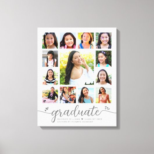 Toile Graduation K-12 Modern Script Photo Collage Blanc (Recto)