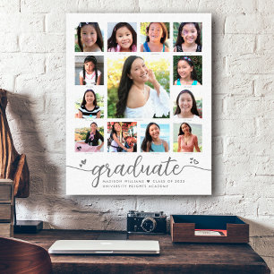 Toile Graduation K-12 Modern Script Photo Collage Blanc