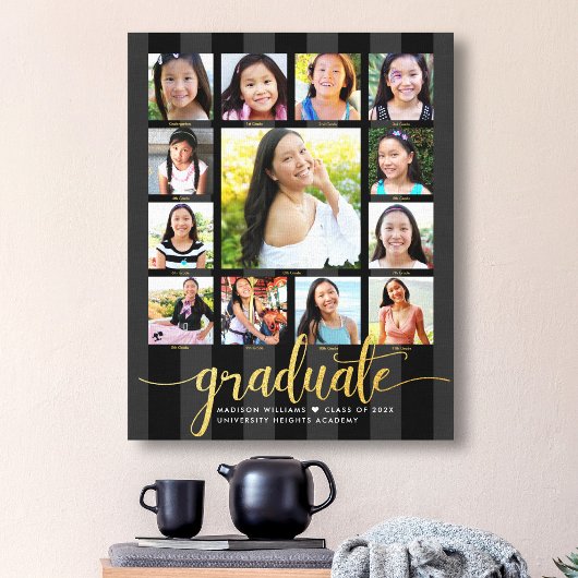 Toile Graduation K-12 Photo Collage Black Gold Script