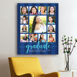 Toile Graduation K-12 Photo Collage Navy Blue Script