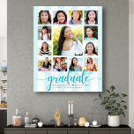 Toile Graduation K-12 Photo Collage Turquoise Script<br><div class="desc">Soyez fier, réjouissez-vous et présentez cette étape importante de votre grade favori. Créez cette vilaine, étonnante, simple, moderne, personnalisée fin d'études secondaires K - 12 photo collage peinture murale pour un souvenir que vous serez toujours chérir. Un visuel amusant et élégant de la typographie de script de parties scintillant bleu...</div>
