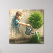 Toile Graffiti fille arroser un arbre urbain (Recto)