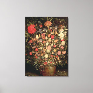 Toile Grand bouquet des fleurs dans un baquet en bois