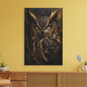 Toile Grand Duc Sculpture de Hibou 3D Luxe Beaux-Arts