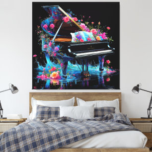 Toile Grand Piano orné de fleurs artistiques